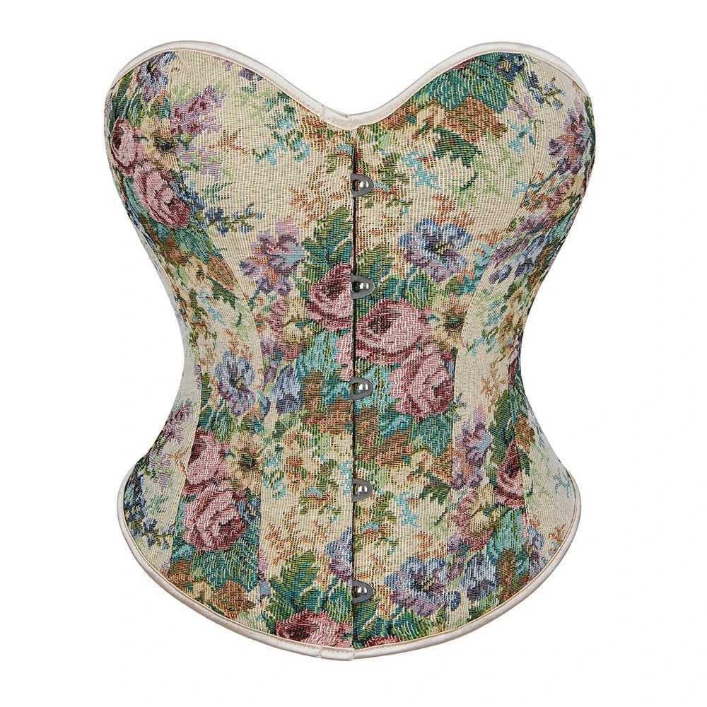 Floral corset vintage Bustier top medieval shoulder Korset Basque W250325