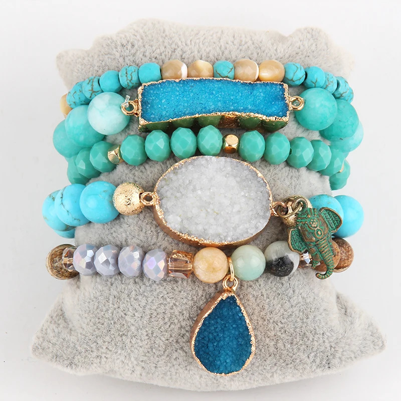 er Boho Beaded Bracelet Set Natural Stone Druzy 5pc Bracelets Bangles Set For Fashion Jewelry 250318