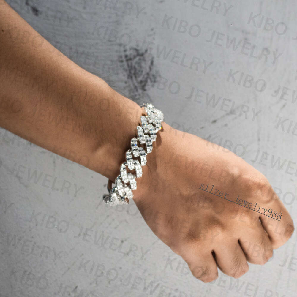 Iced Out for Mens Necklace Silver Chains Baguette Cut Moissanite Diamond 18mm Vvs Moissanite Cuban Link Chain