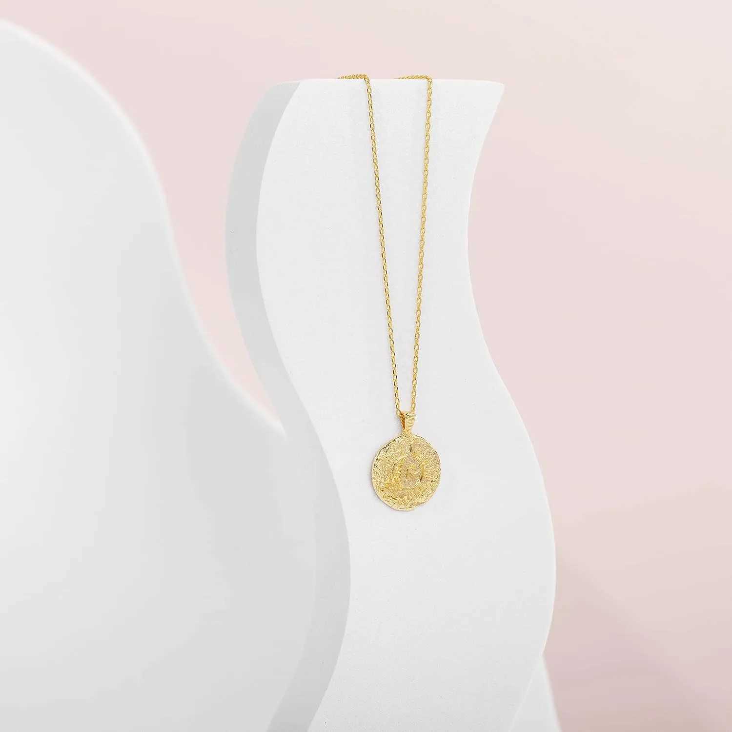 Gold plated and silver plated carved coin pendant necklace suitable for women Byzantine coin pendant Bohemian necklace W250325