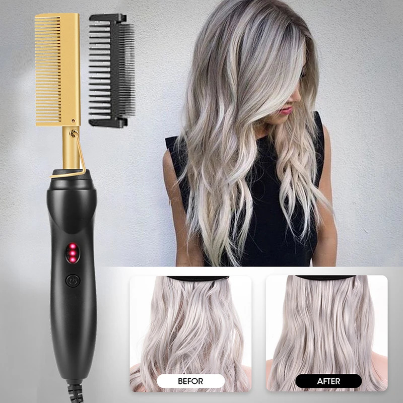 Professional Electric Ceramic Ionic Hair Straighten Straightener Brush Comb Pressing Electric Comb Hair Straightener 250324