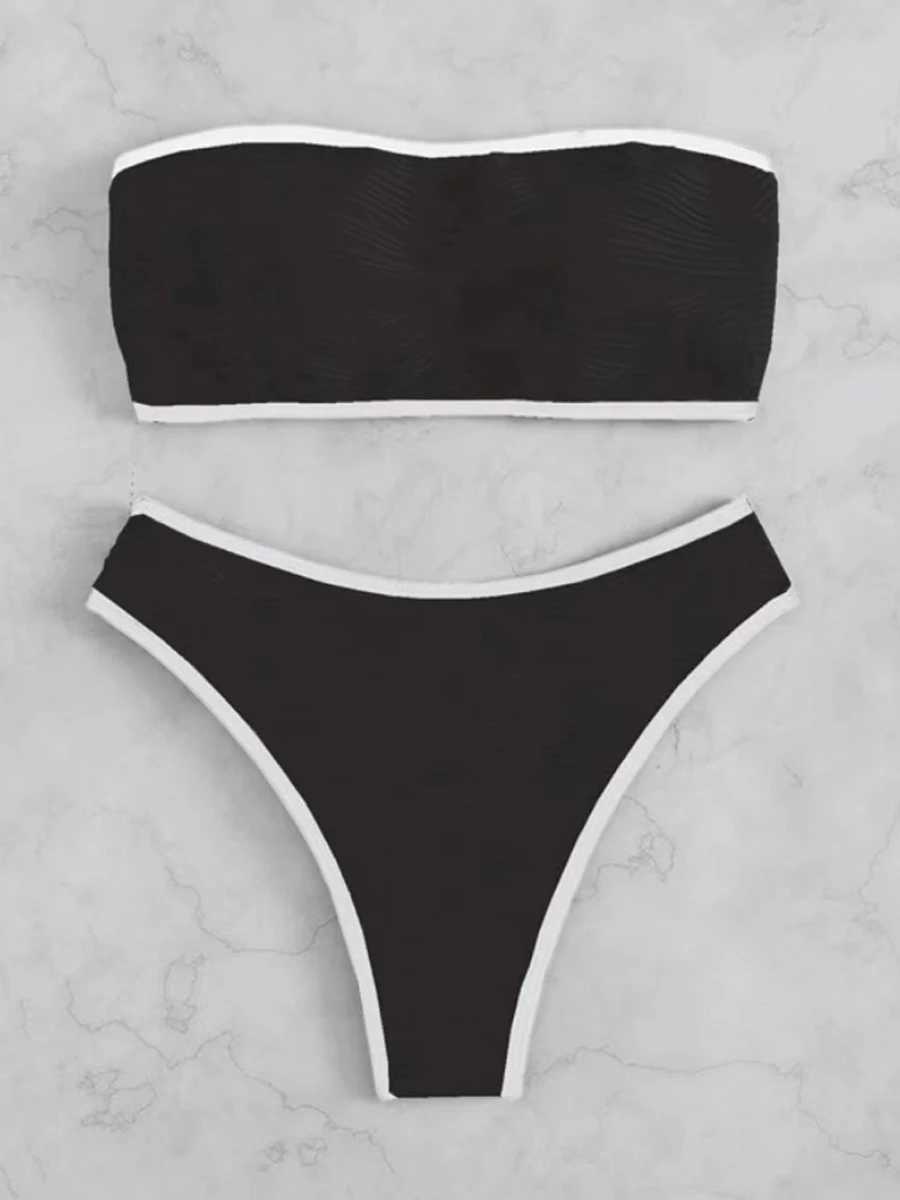 Sexy Bandeau High Waist Bikini 2023 Womens Triang Swimsuit Sewing Details Swimsuit Apron SwimsuitXJ250324