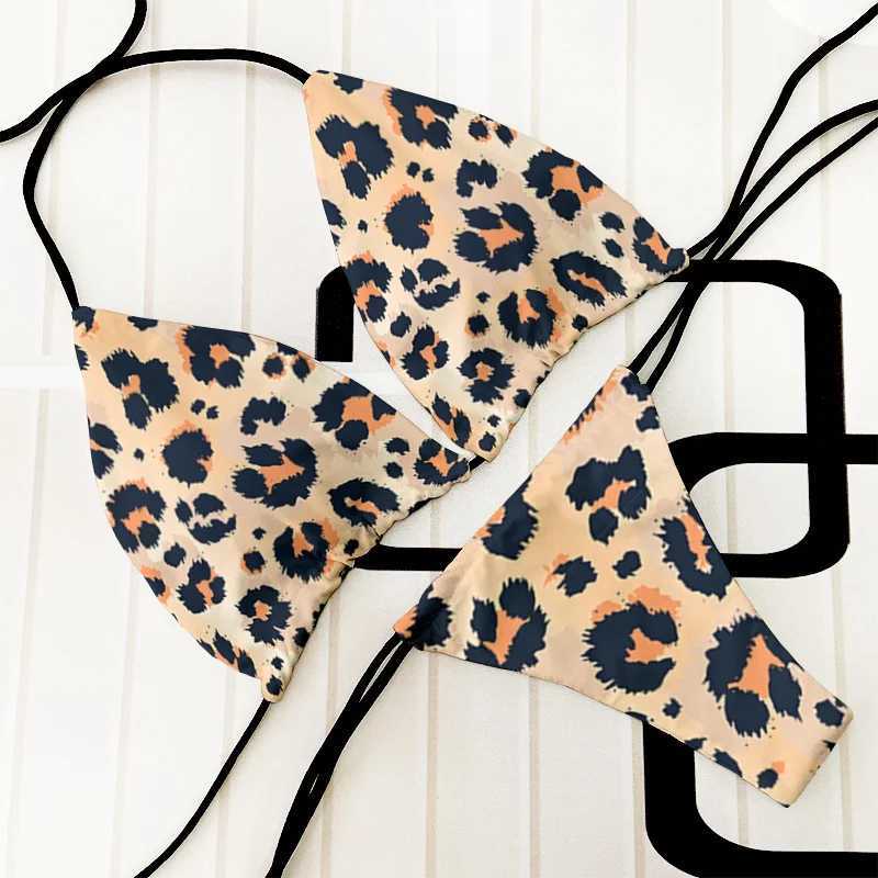 Fashionable and sexy bikini set womens two-piece swimsuit opard print summer womens beach hat push up swimsuit womens clothingXJ250324