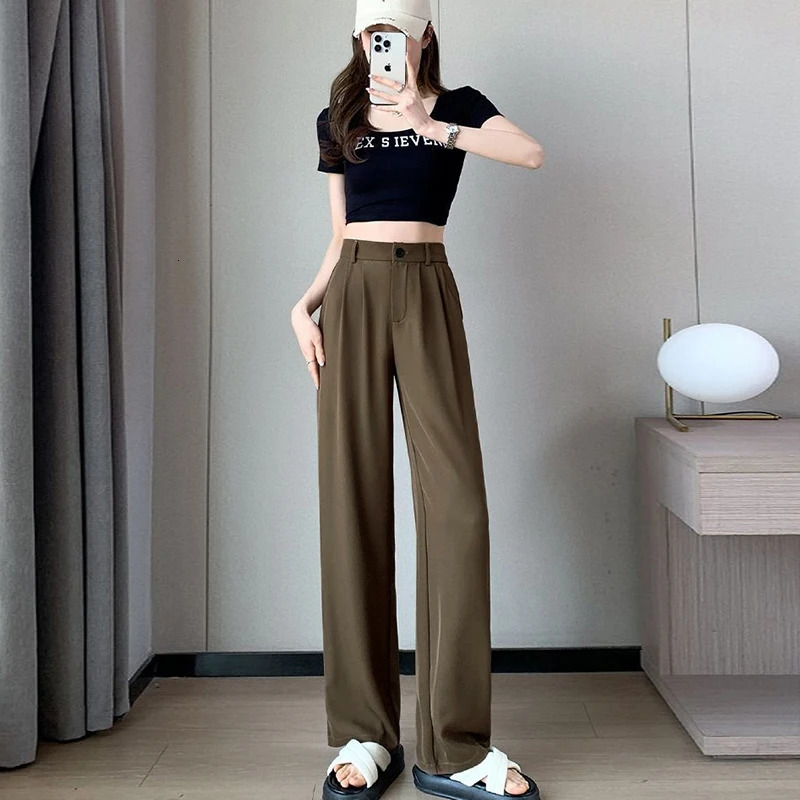 Womens set pants bag waist wide leg solid color Trouser womens straight mom classic office loose 250324Z