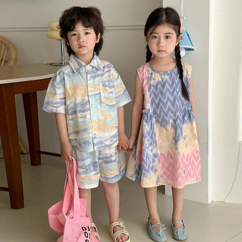Clothing Sets MILANCEL Brother And Sister Outfit Childrens Summer Shirt Set 1-8Y Boys Beach Clothes Loose Casual 2Pcs Suit Girls Vest S2548