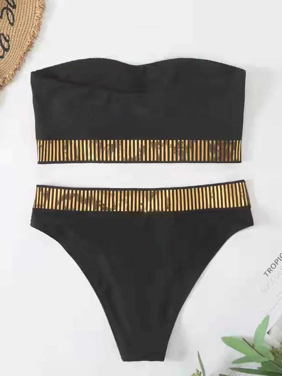Sexy Bandeau High Waist Bikini 2023 Womens Triang Swimsuit Sewing Details Swimsuit Apron SwimsuitXJ250324