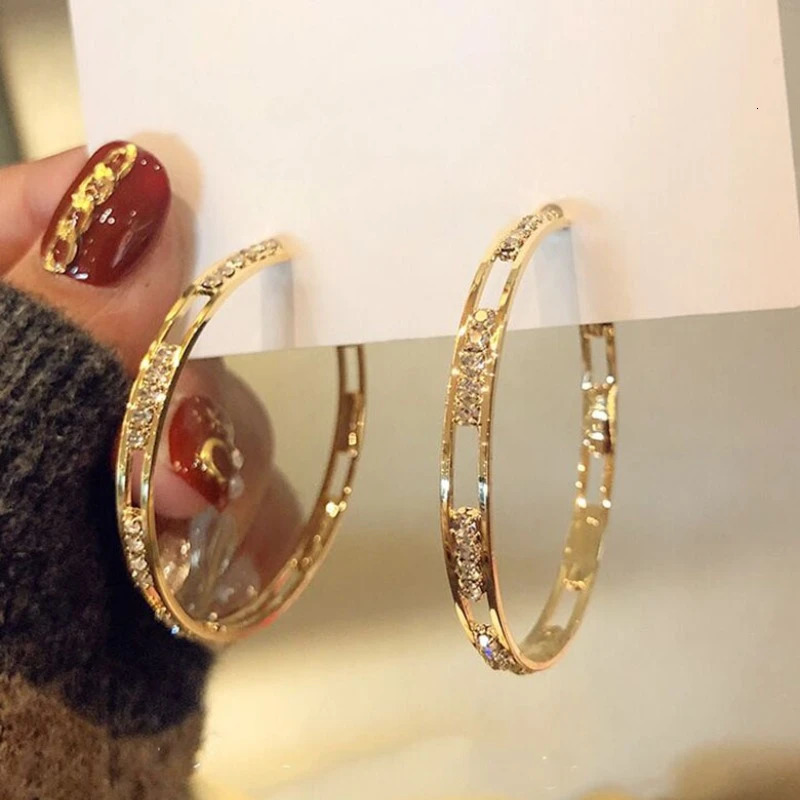 Charm Fashion Gold Geometric Hollow Circular Ring Earrings Stainless Steel Zircon Pendant Party Jewelry Gift 250313