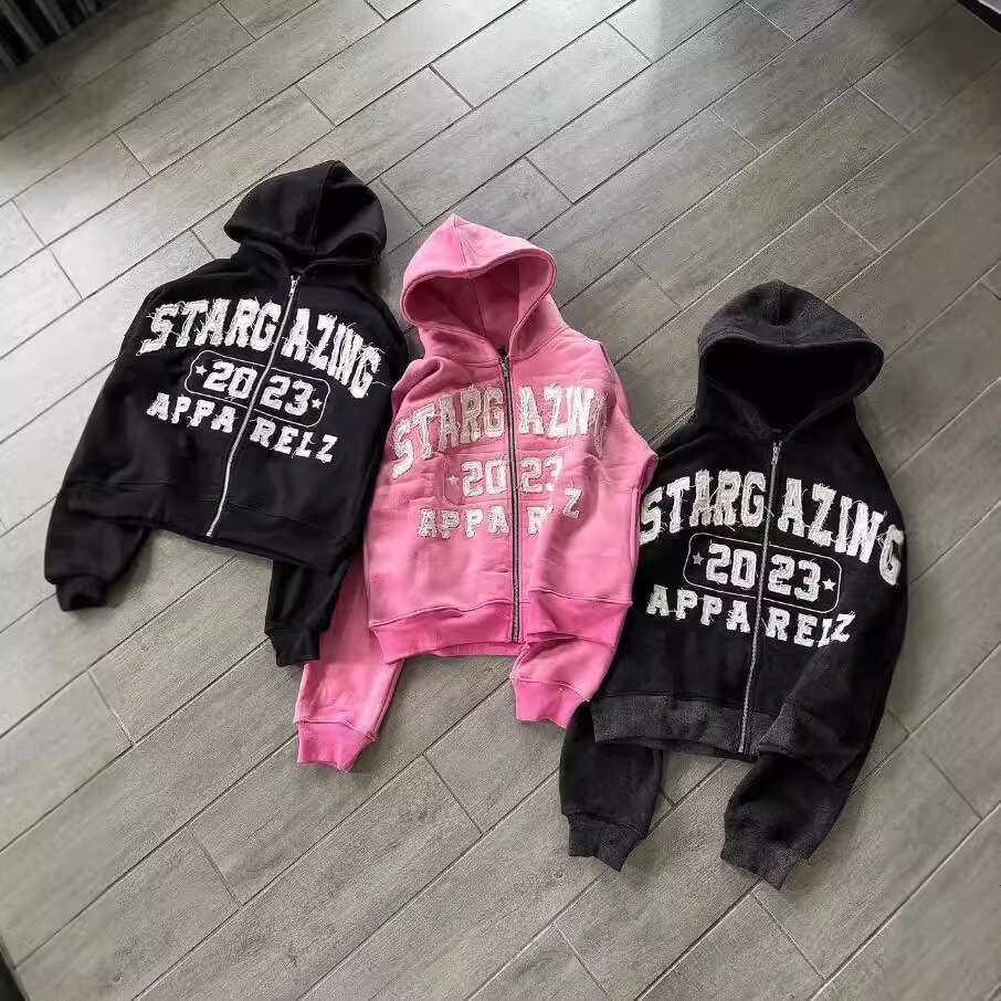 fashion letter embroidery loose sweatshirt cardigan hooded unisex top gift for man