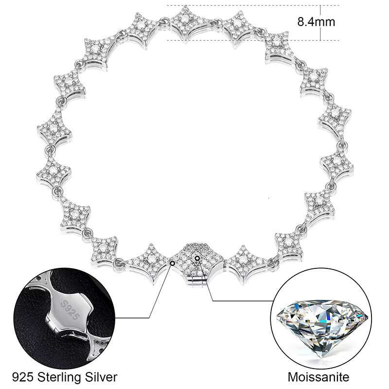 Dropshipping Bling Hip Hop Jewelry 925 Sterling Silver D Color VVS Moissanite Iced Out Star Charm Bracelet Anklet for Men Women