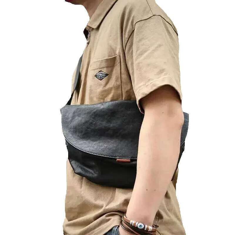 SENOFAN 2025 Cattlehide Chest Bag Casual Black Hobos Messenger Crossbody Men Real Cowhide Male Shoulder Sg Waist Bags