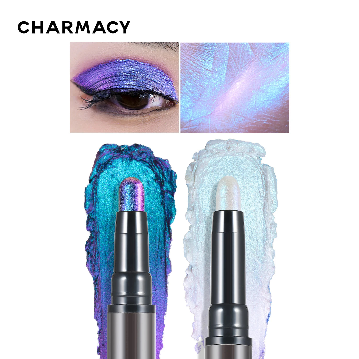 CHARMACY 2 In 1 Multichrome Eyeshadow Sticks High Pigmented Glitter Eyeshadow Waterproof Eye Shadow Pen Metallic Makeup 6 Color 250324