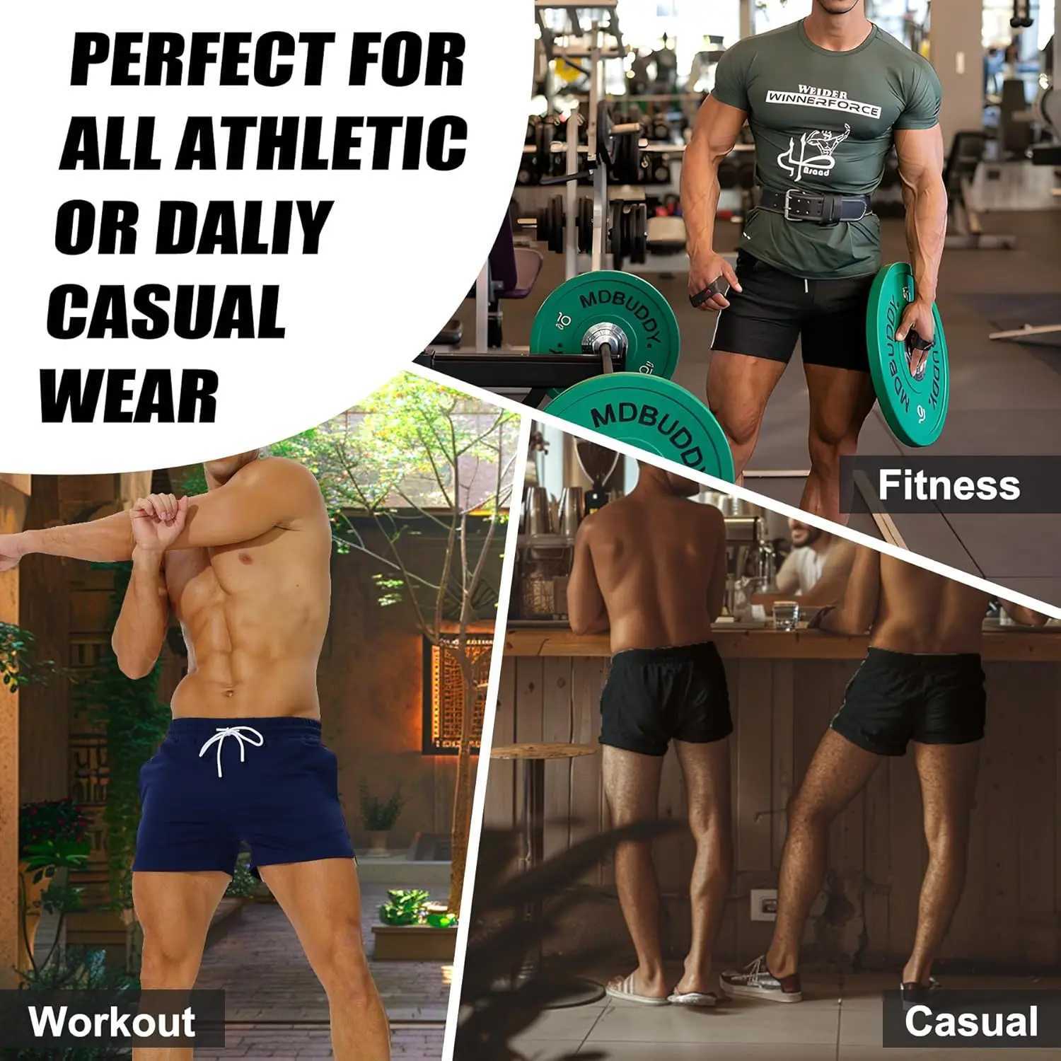 Mens 3-inch cotton casual fitness running shorts with pockets W250324