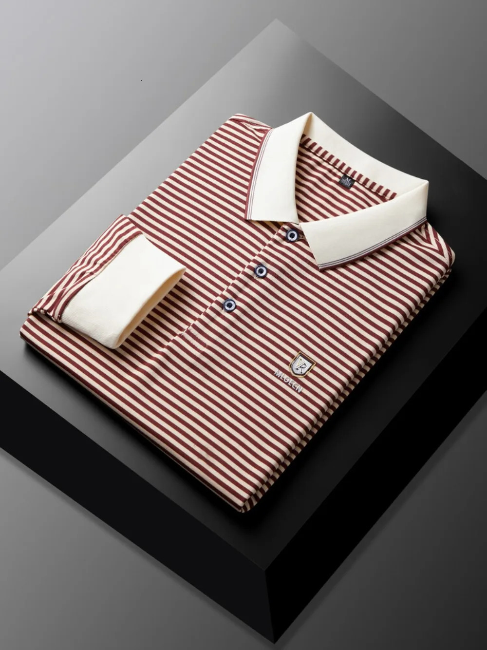 Spring and Autumn Mens Long Sleeve Casual Tshirt Daily Collar Polo Striped Clothing 250311