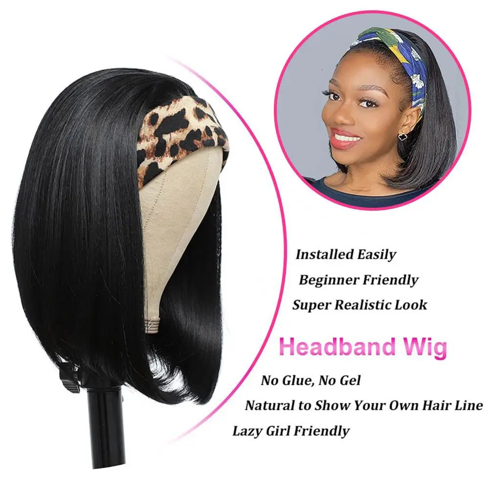 Straight Short Bob Wigs with Headband 10 12 14 inch Synthetic Machine Made Wigs for Black Women Cosplay Heat Resistant 250325
