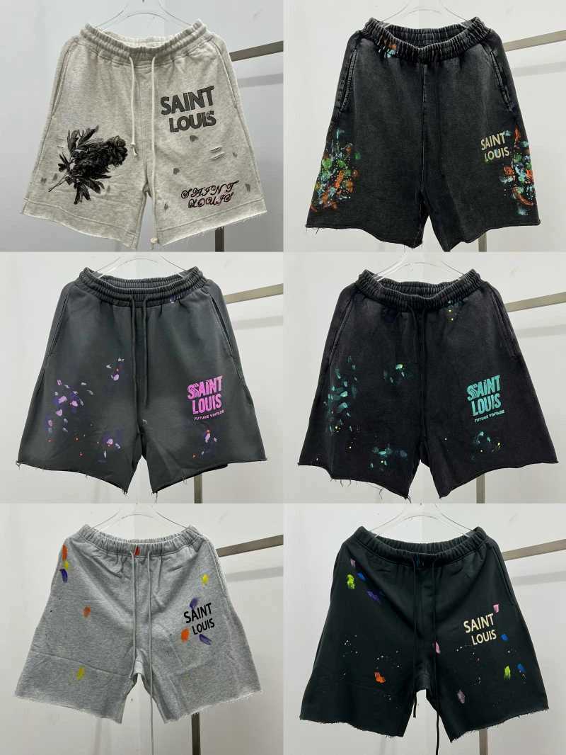 Men's Shorts Mens summer casual splash ink graffiti street fashion cotton gray pants tassel design washing z250325