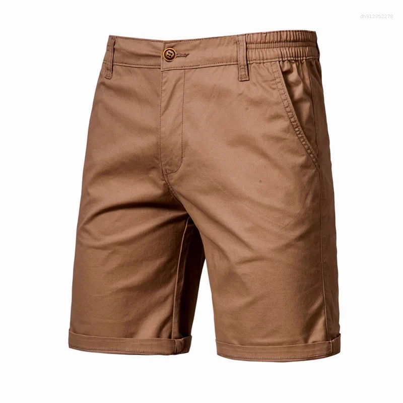Men's Shorts Men Summer Cotton Elastic Waist Casual Classic Fit Business Half Pants Stretch Khaki Chino Streetwear Beach