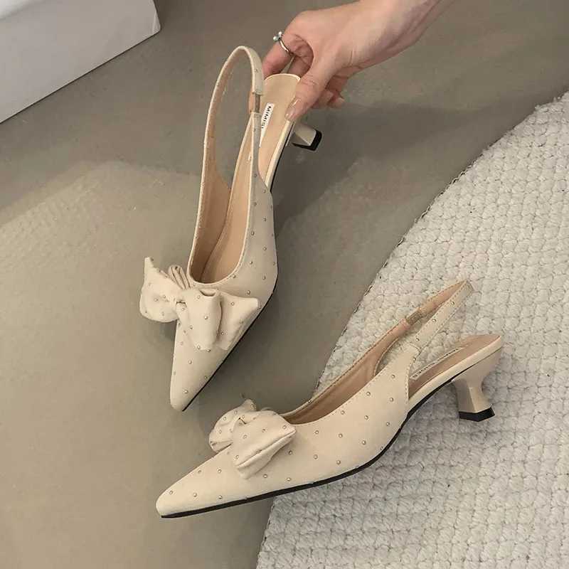Green Fem Low Heel Footwear Shallow Wen -Knot Fashion Pointed Toe Ladies Heeled Sandals Pumps hot Shoes Z250325
