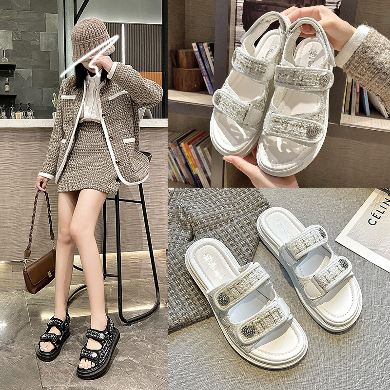 hot free shipping designer for womens flat black white Summer new thick soled outdoor sandals