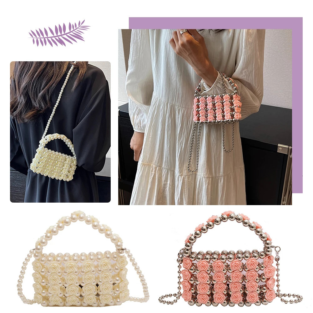 French womens clutch womens messenger bag sweet pearl cross body bag pearl evening bag wedding rose lipstick wallet 250320