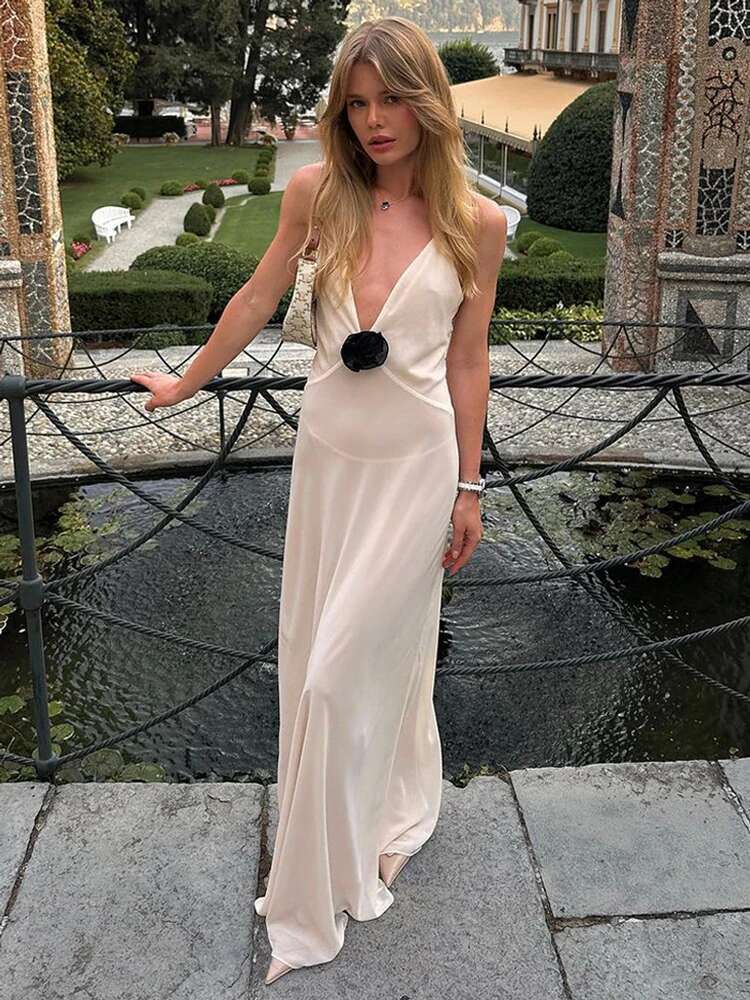 Wer Deep V-Neck Maxi Dress For Women Sheer Sleeveless Slip Long Evening Dresses Party Clubwear Sexy Backless Elegant