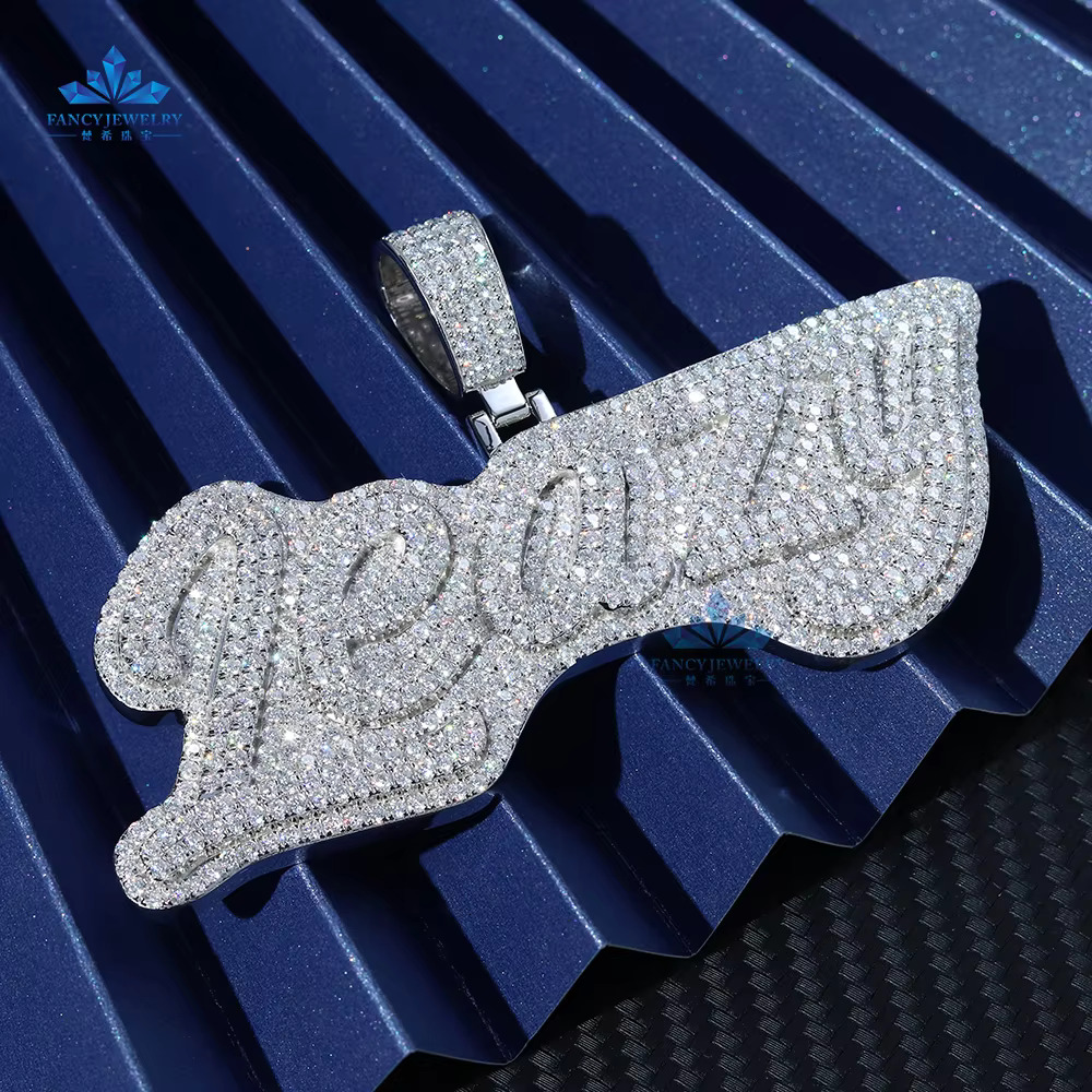 Custom VVS Moissanite Pendant Necklace with Iced out Chain Letter- Shaped Moissanite Pendants Charms