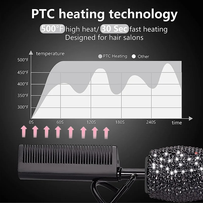 Comb Electric High Heating Comb Hair Straightening with Bling Diamonds LCD Digital Peigne Chauffant 250324