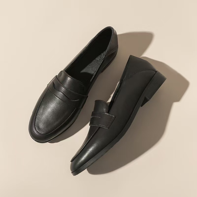 Spring/Autumn New Round Toe Leather Pumps Comfortable Low Heel Loafers for Women Ladies Flat Shoes a180