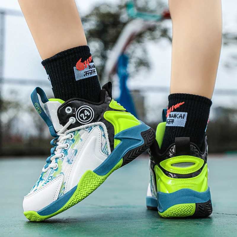 Hot selling childrens basketball shoes spring soft childrens mesh lace sports shoes fashionable anti slip outdoor fitness shoes W250324