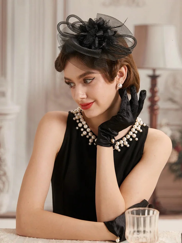 1 Pc Fascinators For Women Tea Party Headband kentucky Hats Flower Mesh Feathers Headwear Hair Clip For Wedding 250324