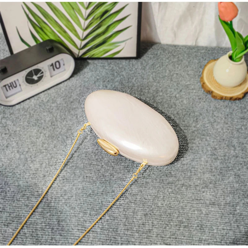 Egg shaped Clutch Bag Evening Party Wallet Womens Wedding Cute Ivory Pearl Summer and Handbag 250320
