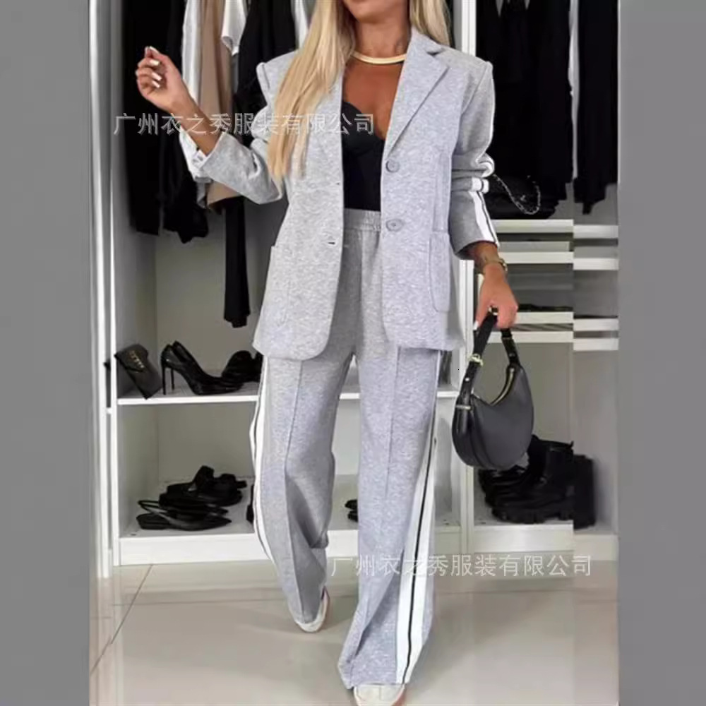 2024 Autumn Fashion Autumn/Winter Women's Splicing Long Sleeve Collar Casual Suit Two Piece Set