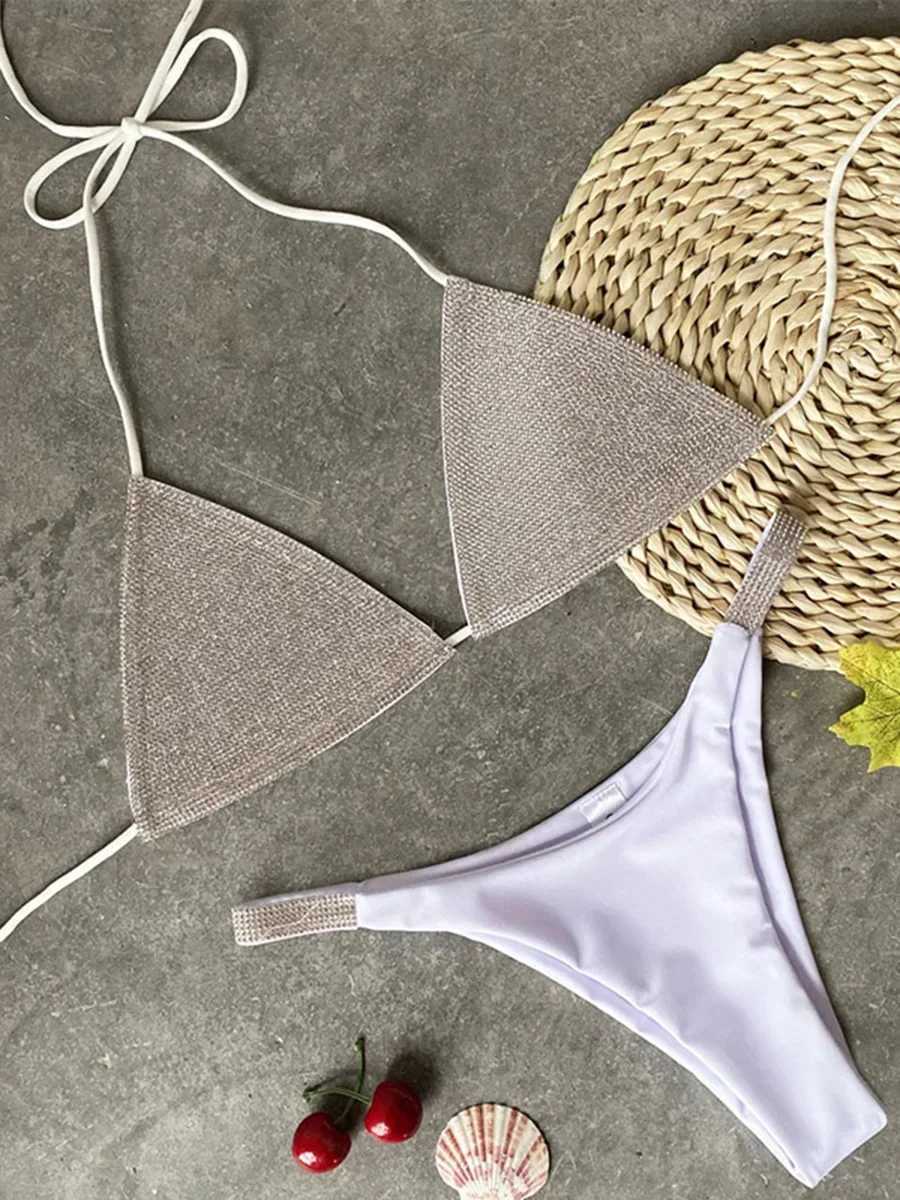 Halter Jeweld Sequins Diamond Bikini Womens Swimsuit Fa Swimsuit Two Piece Bikini Set Mini SwimsuitXJ250324