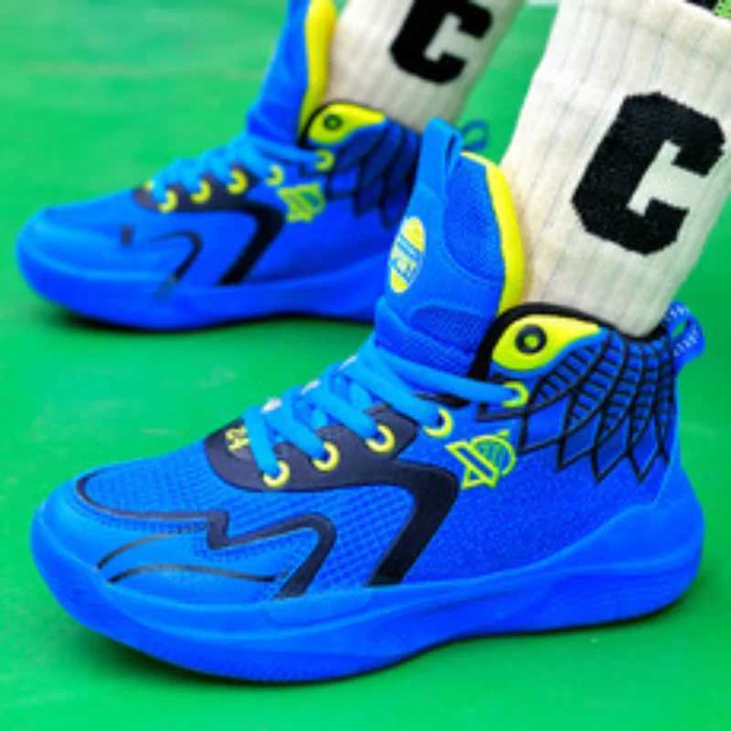 Brand childrens basketball sports shoes 2024 grid breathable childrens sports shoes boys coaching shoes fashionable childrens basketball shoes W250324