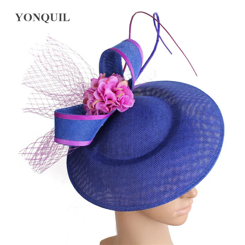 Yellow With Purple Hair Fascinator Hat Headband Bridal Wedding Party Headpiece Mesh Ladies Occasion Hair Accessories 250320