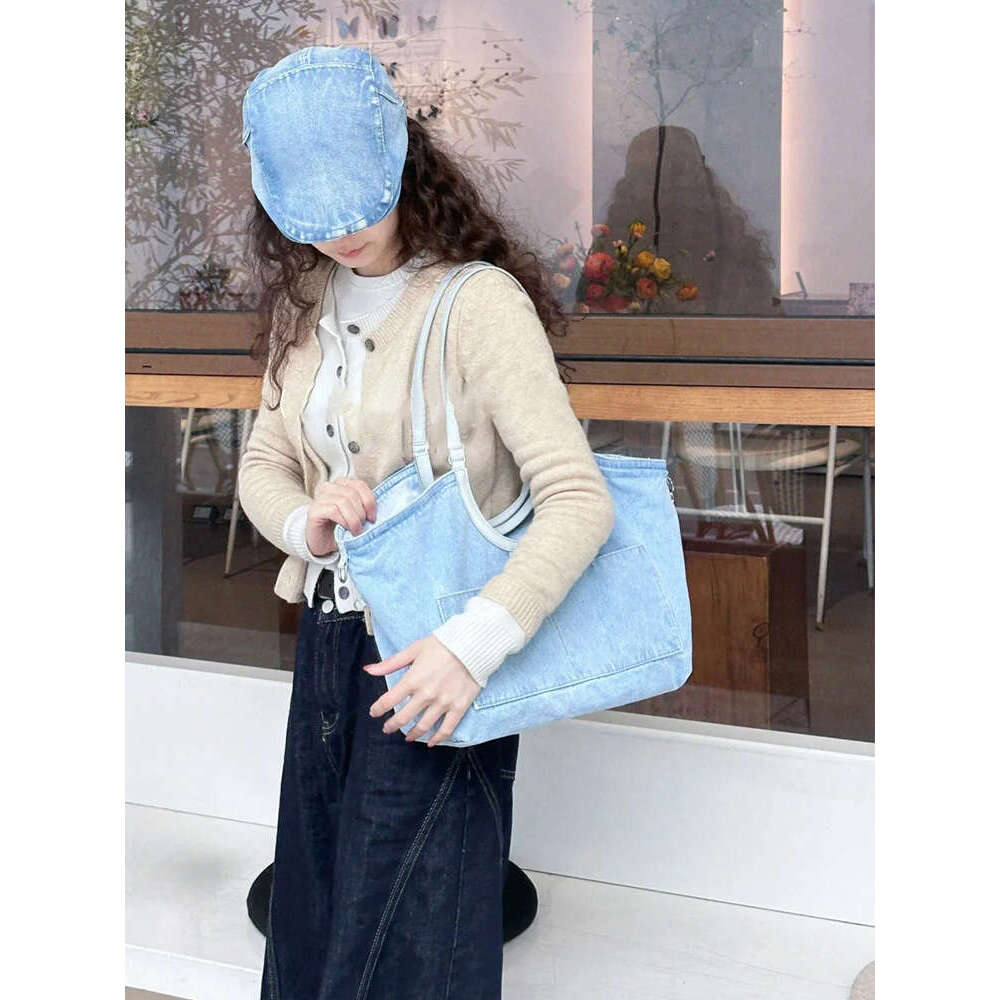 Women's Bags Washed denim tote bag for women new item, niche and high-end, large capacity double-sided underarm bag, handbag