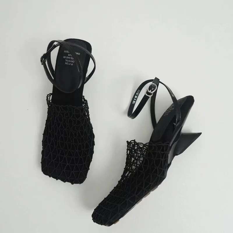 New Mesh Design Square Toe Solid Color Half Heel Women's Sandals Summer Casual Outdoor Shoes