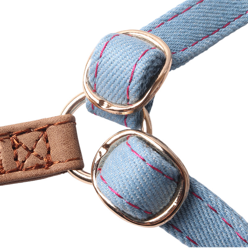Dog Harness and Leash Set, Pure Cotton Denim Fabric Adjustable Step in Puppy Harness, Soft Breathable No Choke No Pull Pet Harness Vest for Small Dogs