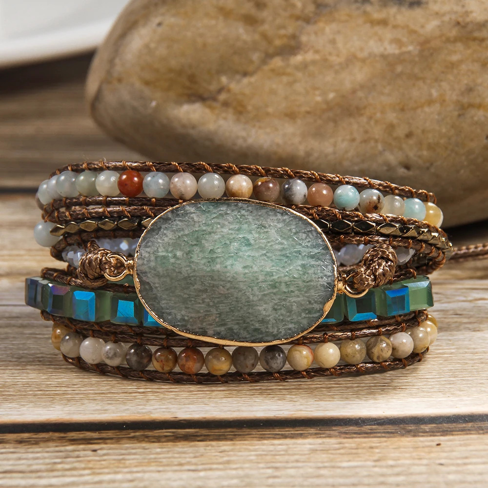 Fashion Boho Beaded Bracelet Handmade Mixed Natural Stones Crystal Stone Charm 5 Strands Wrap Bracelets Women Gift 250318