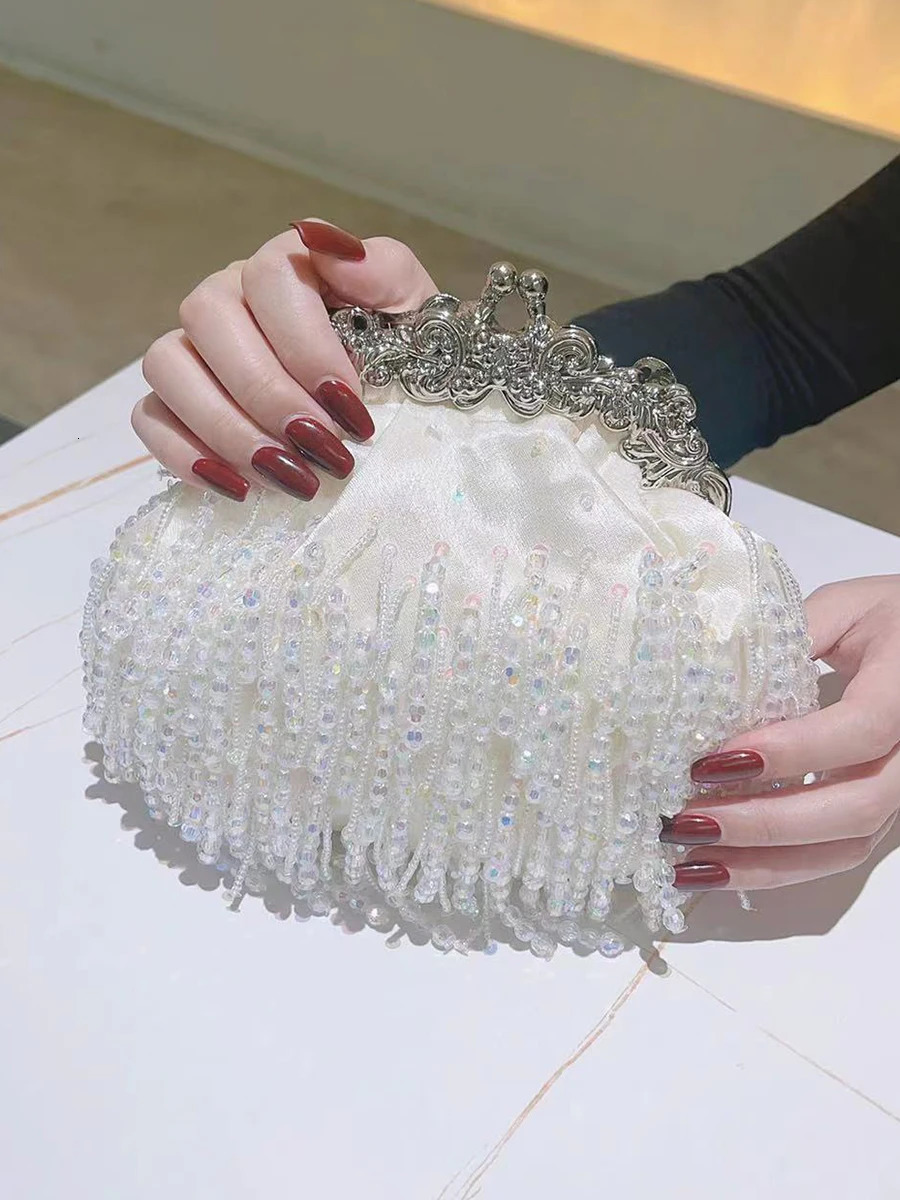 Pearl Evening Bag Womens Beaded Diamond Clutch Rhinestone Day Clutch Wallet Wedding Wallet Party Ball Handbag 250320