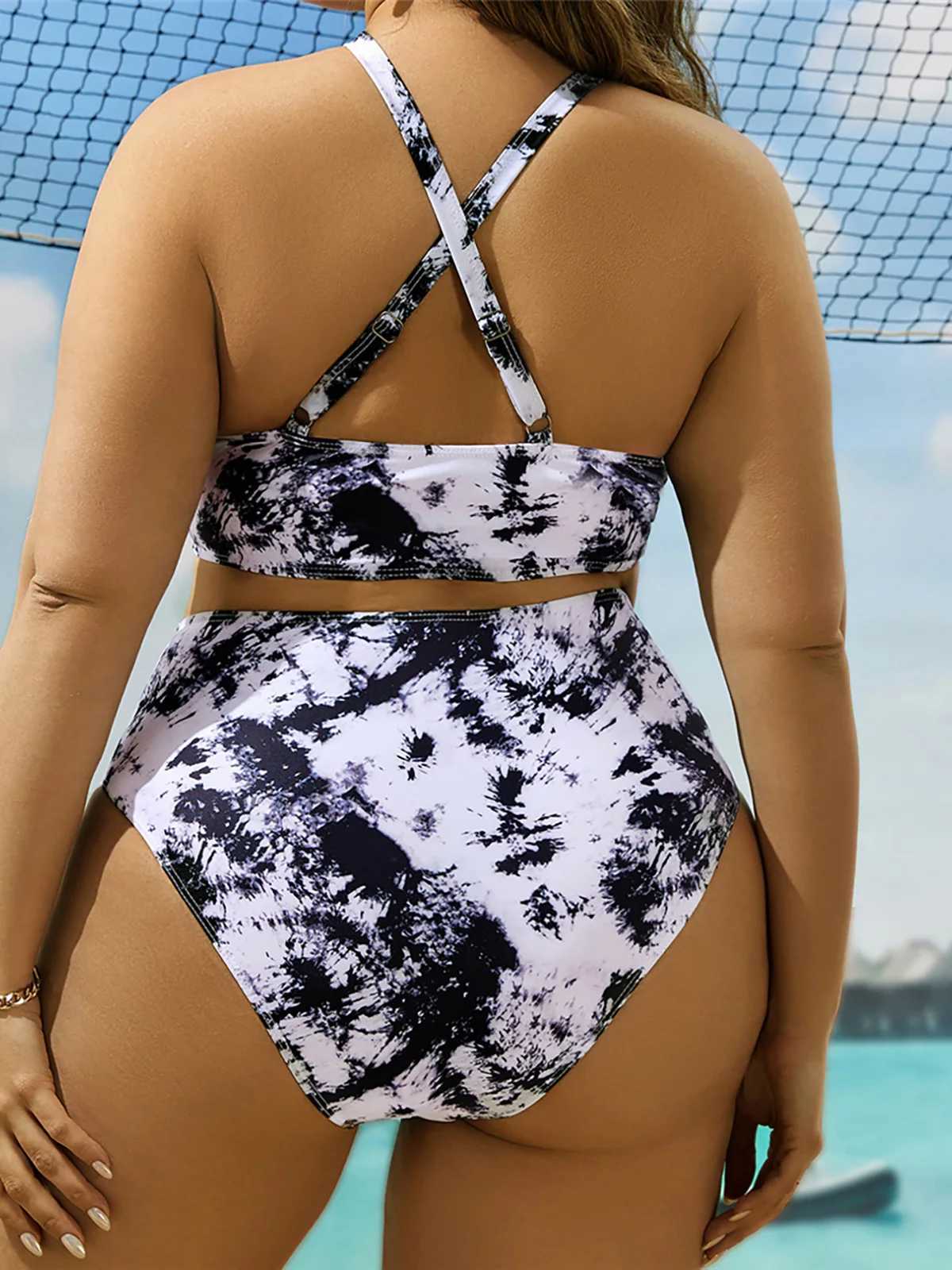 0XL -4XL Print Large Size Swimsuit Plus Size Bikini High Waist Womens Swimsuit Fa Two Piece Bikini Set Swimsuit K5630XJ250324