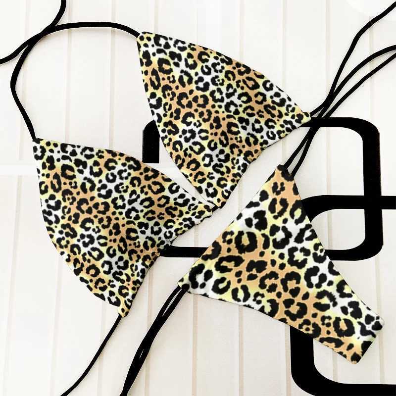 Fashionable and sexy bikini set womens two-piece swimsuit opard print summer womens beach hat push up swimsuit womens clothingXJ250324