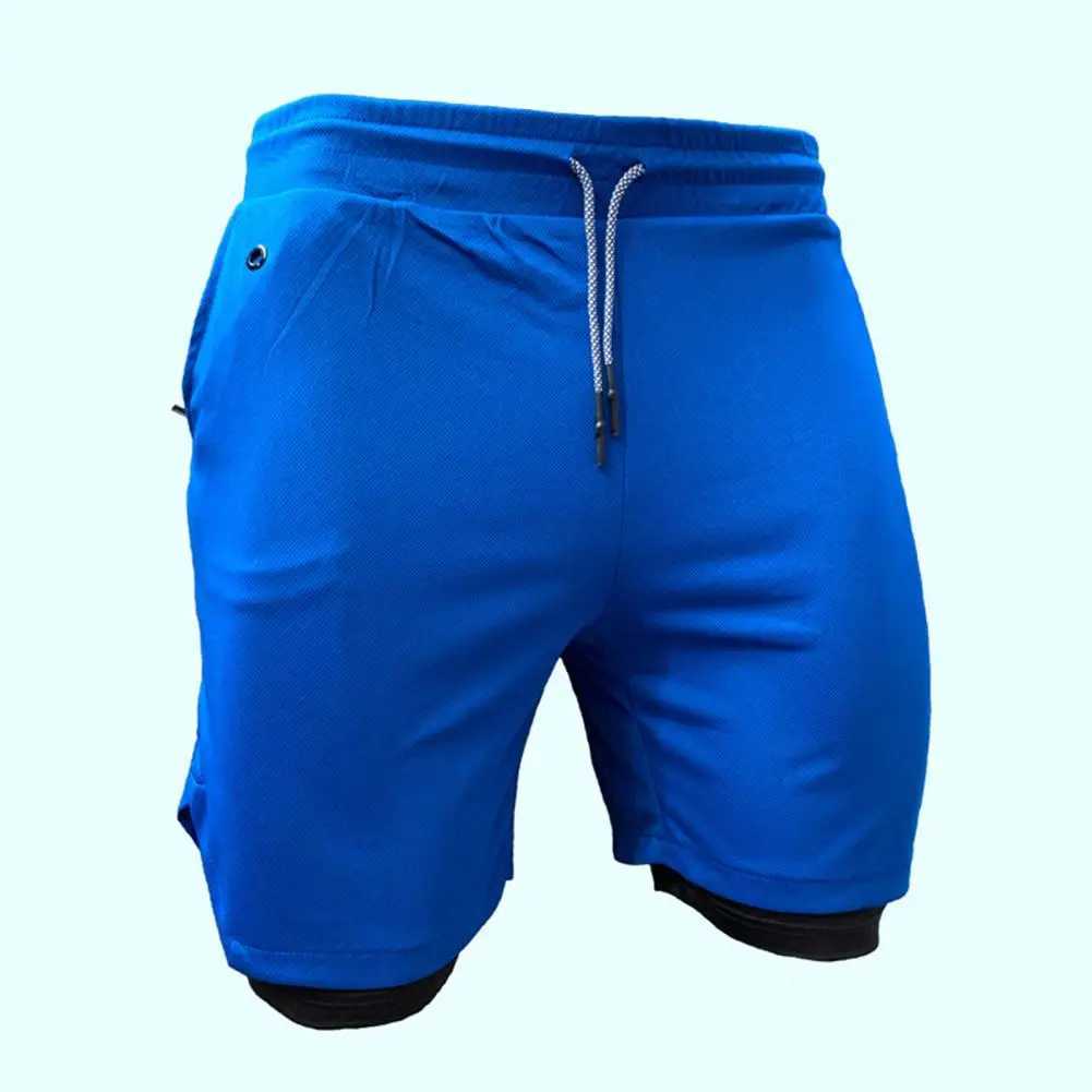 Running shorts double layered fake two-piece mens shorts drawstring gym shorts fitness mens jogging shorts W250324