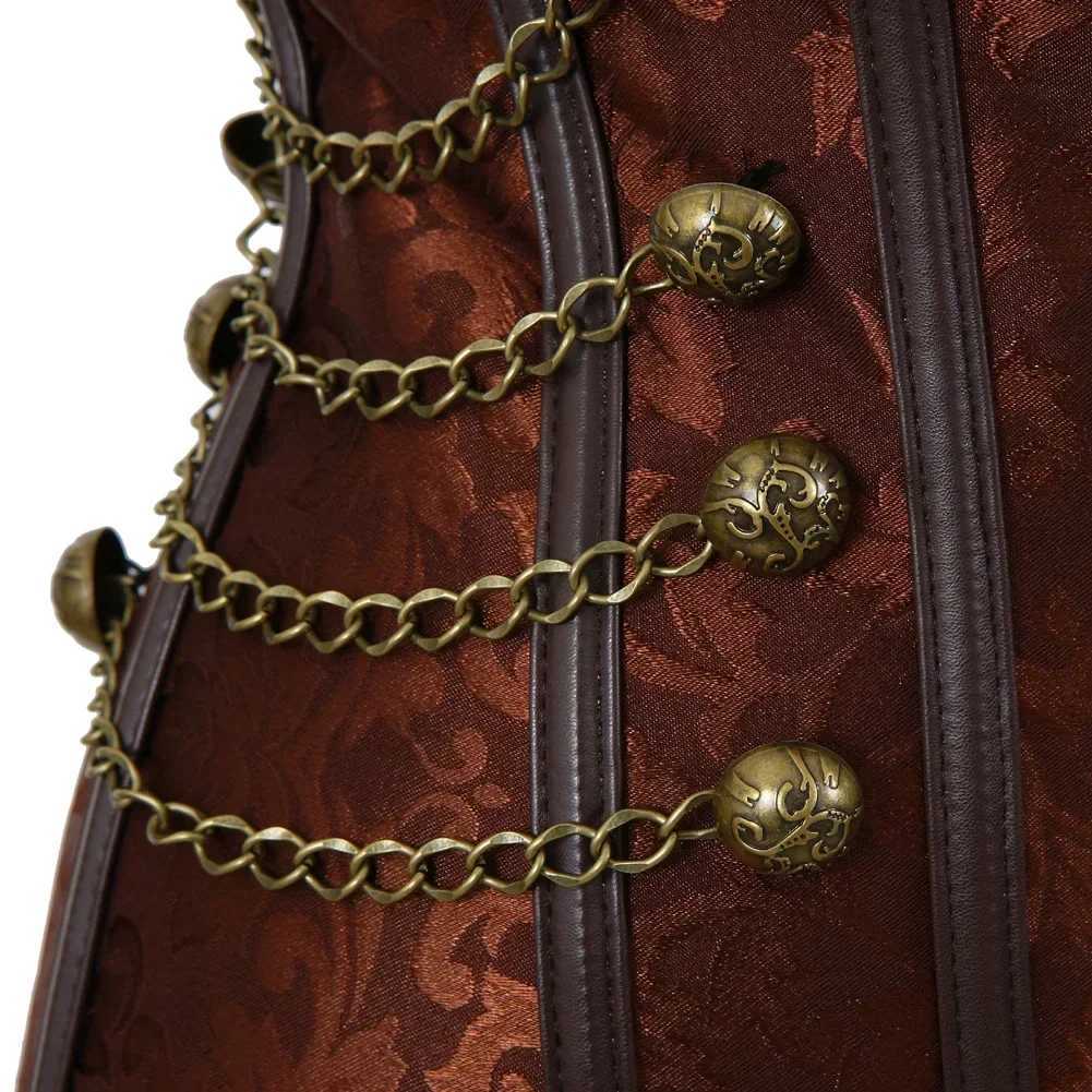 Womens Corsair Corset Leather Gothic Corset Plus Size Steampunk Steel Skeleton Corset Chain Carnival Party Costume W250325
