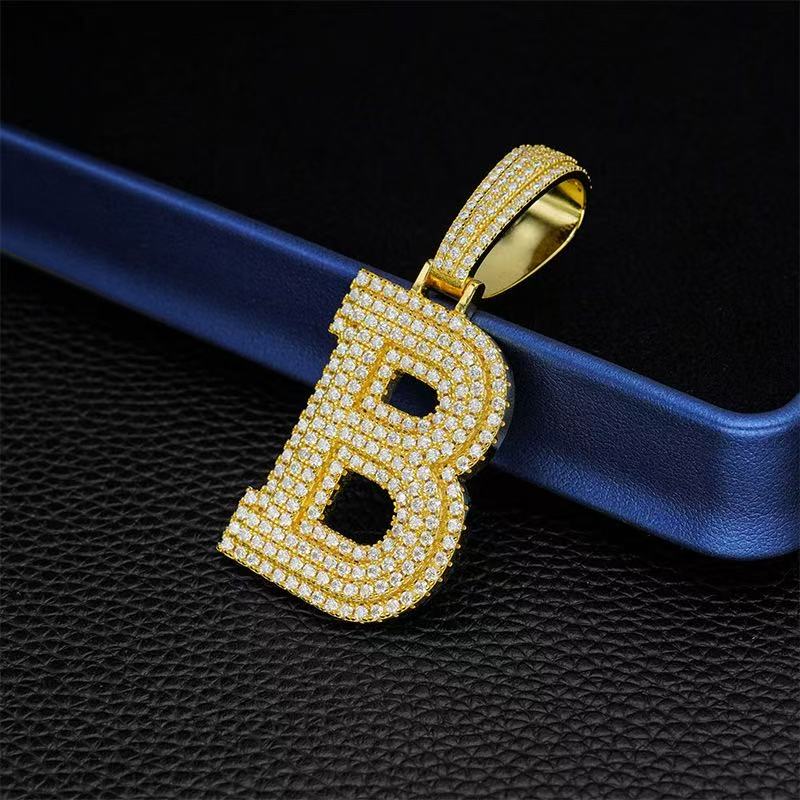 Rapper Style 925 Sterling Silver Chain Featuring Moissanite Encrusted Alphabets & Numbers - Exclusive Customization Available