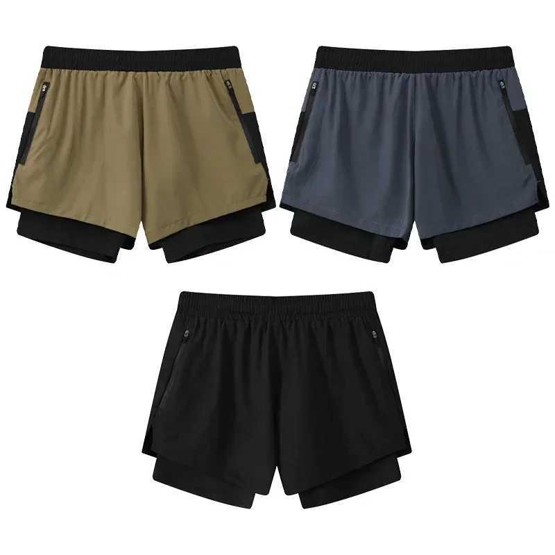 Mens 2-piece double-layer fast drying beach casual shorts for fitness jogging sports short marathon basketball running pants W250324