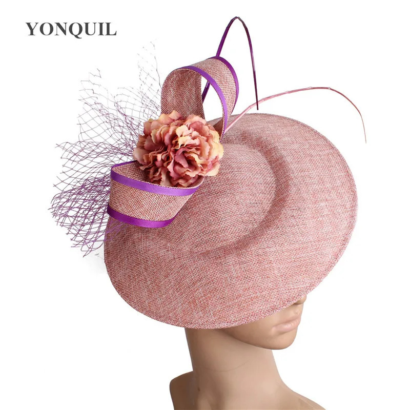 Yellow With Purple Hair Fascinator Hat Headband Bridal Wedding Party Headpiece Mesh Ladies Occasion Hair Accessories 250320