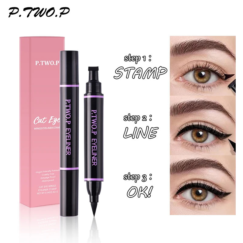 PTWOP 2 PcsBox Black Eyeliner Liquid Pencil Cat Eye Wings Eyeliner Stamp Waterproof Quick Drying Long Lasting for Eye Makeups 250324