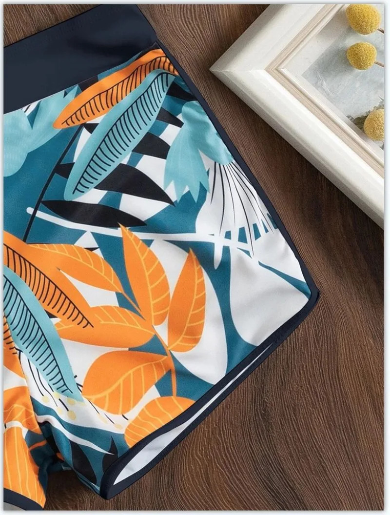 Fashion Printed Swimsuit Women Spliced Lace Up Sporty Surfing Bikini Set Bathing Suit Beachwear Swimwear Female Swimming Suits 250321