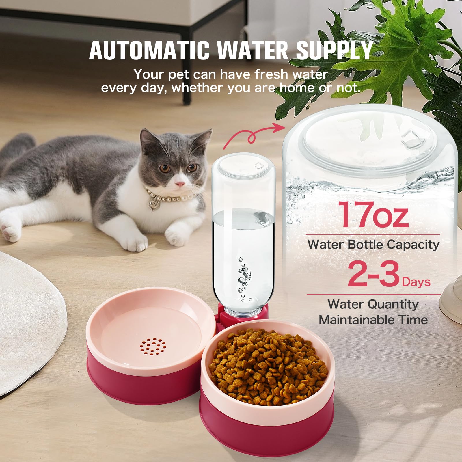 Pet Feeding Station: Whisker-Compatible Cat Dish with Integrated Water Fountain for Kitties and Puppies