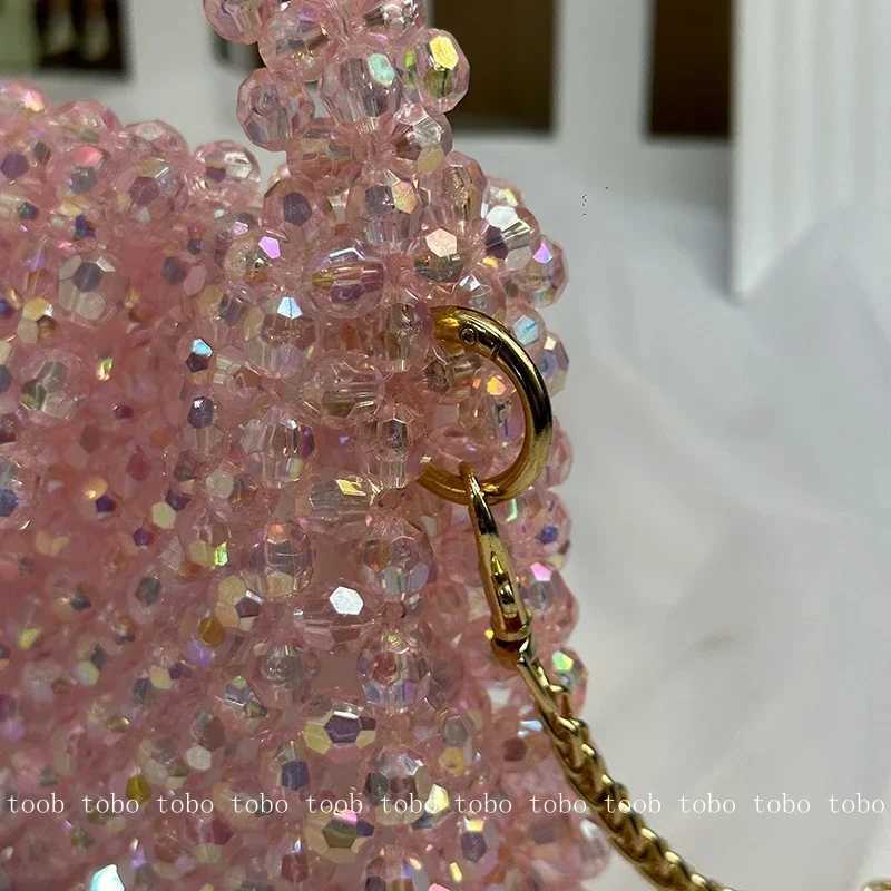 Summer Sparkling Pink Clutch Bag Acrylic Beaded Womens Handbag Fashion Cross Body Meal Bag Z250324